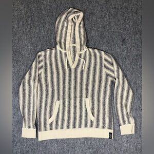Todd Snyder V-Neck Striped Cream and Gray Pullover Hoodie Sweater Men’s Medium